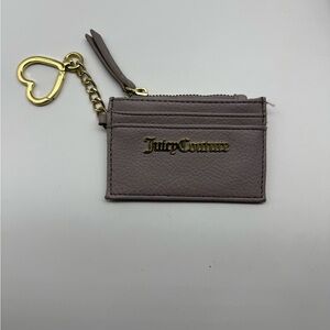 Juicy Couture Tan  Card Holder with Gold Heart Charm.